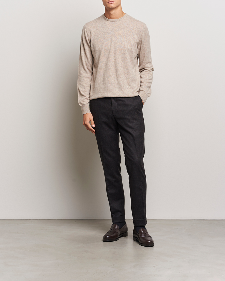 Hombres | Jerséis y prendas de punto | Piacenza Cashmere | Cashmere Crew Neck Sweater Beige