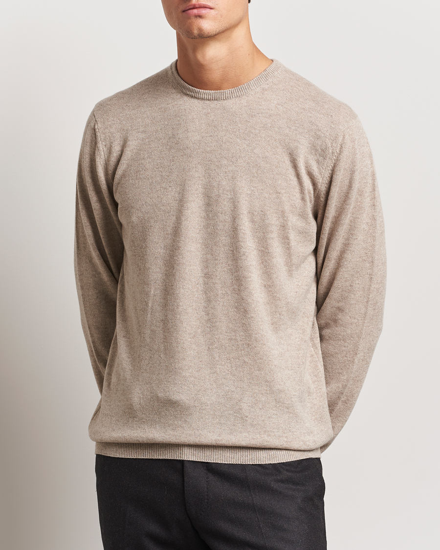 Hombres | Jerséis y prendas de punto | Piacenza Cashmere | Cashmere Crew Neck Sweater Beige