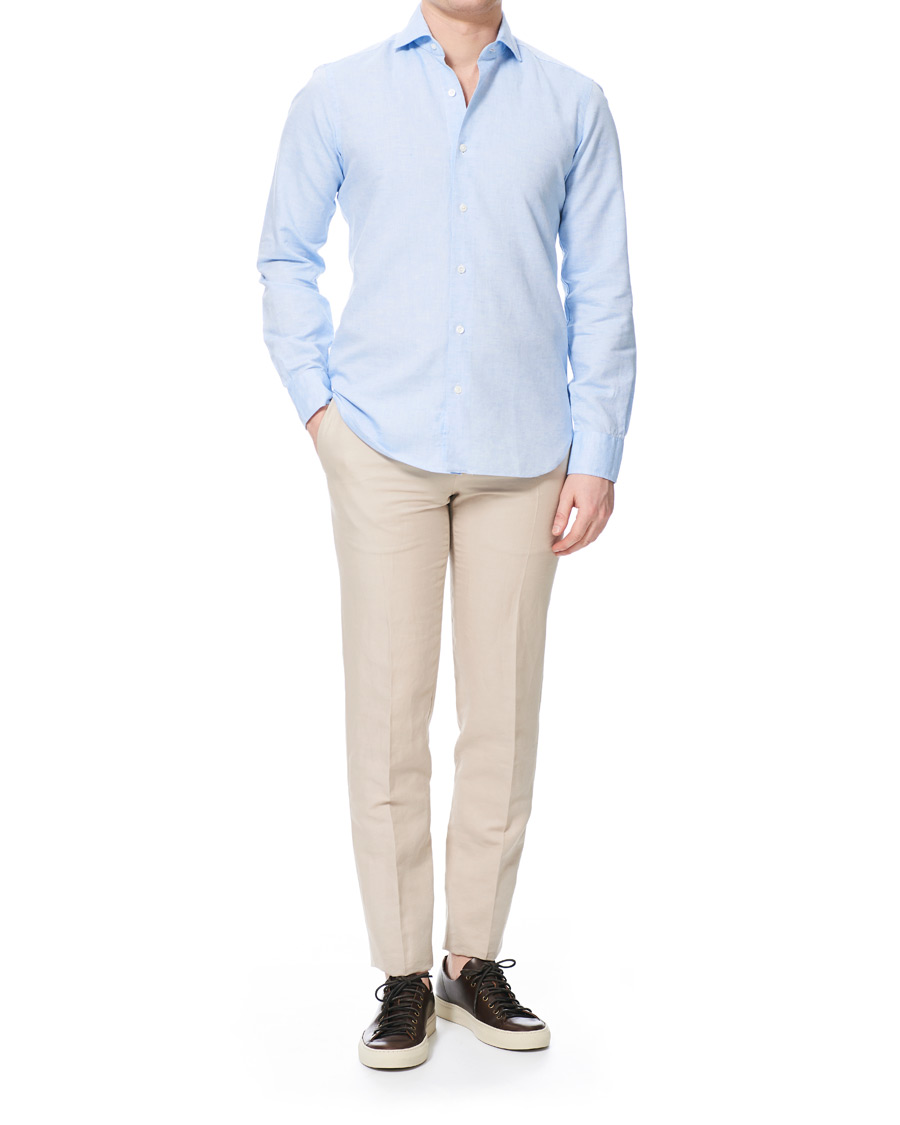 Hombres | Camisas | Barba Napoli | Dandylife Slim Fit Cotton/Linen Shirt Blue