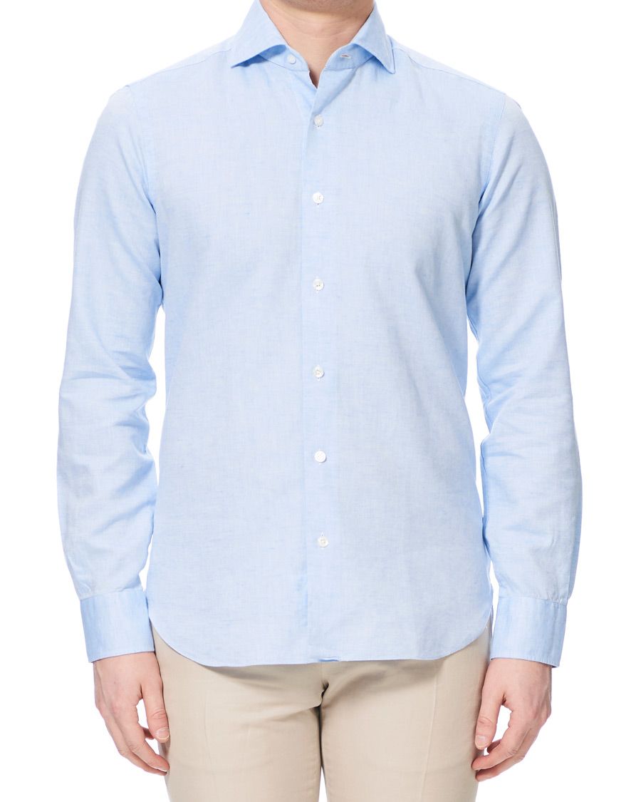 Hombres | Camisas | Barba Napoli | Dandylife Slim Fit Cotton/Linen Shirt Blue