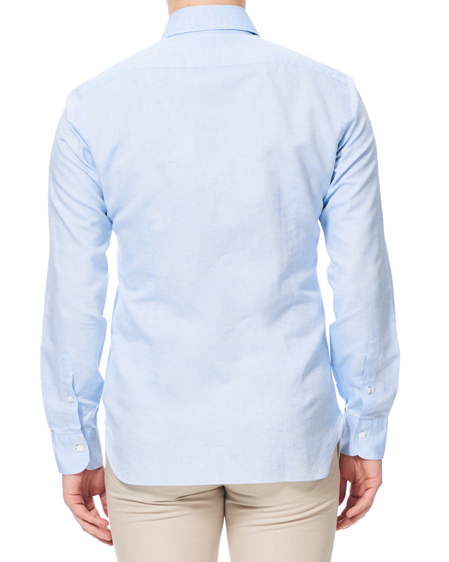 Hombres | Camisas | Barba Napoli | Dandylife Slim Fit Cotton/Linen Shirt Blue