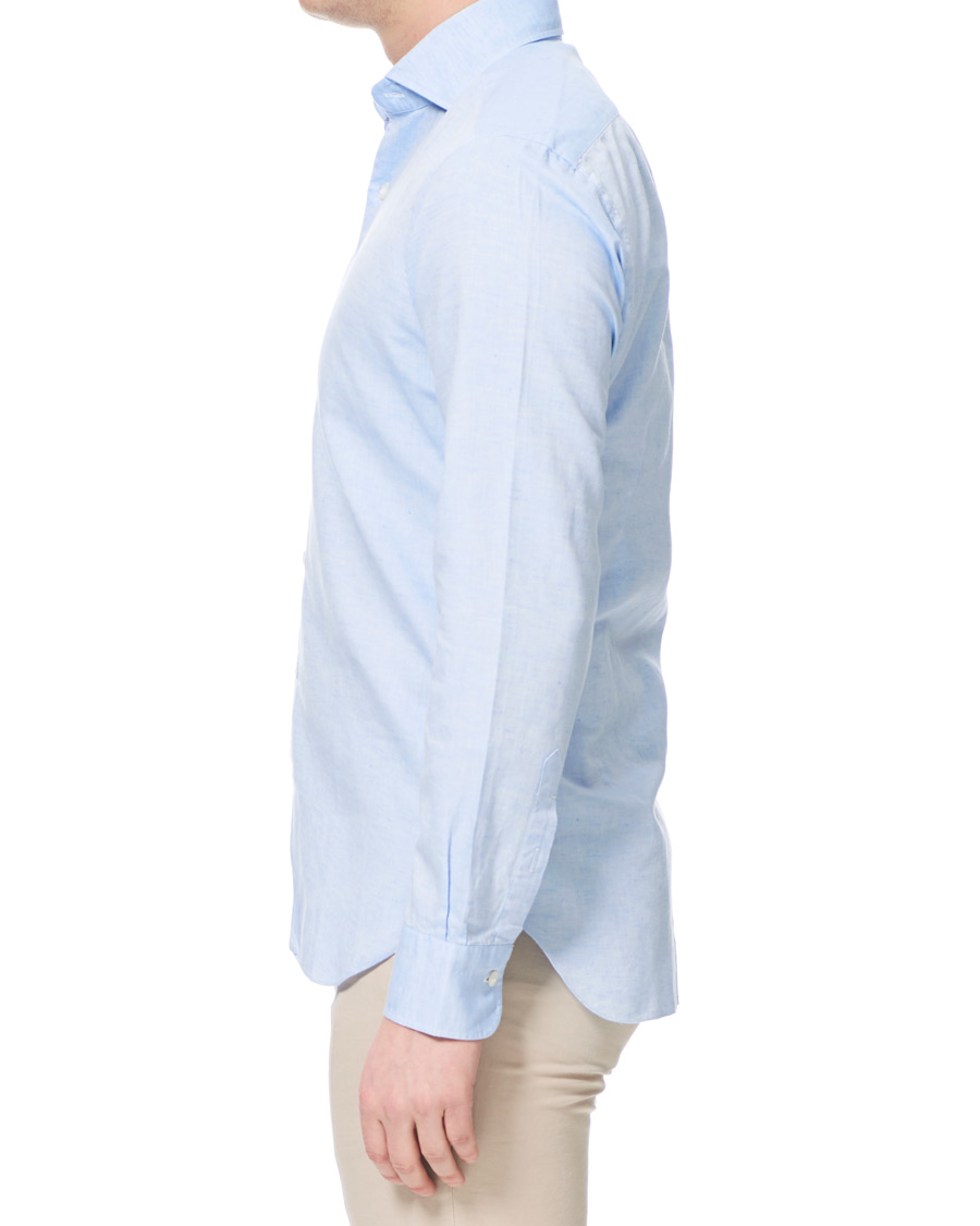 Hombres | Camisas | Barba Napoli | Dandylife Slim Fit Cotton/Linen Shirt Blue