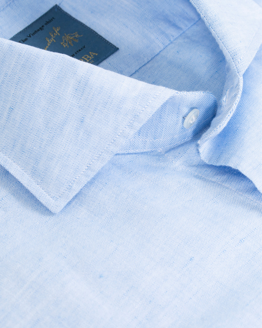 Hombres | Camisas | Barba Napoli | Dandylife Slim Fit Cotton/Linen Shirt Blue
