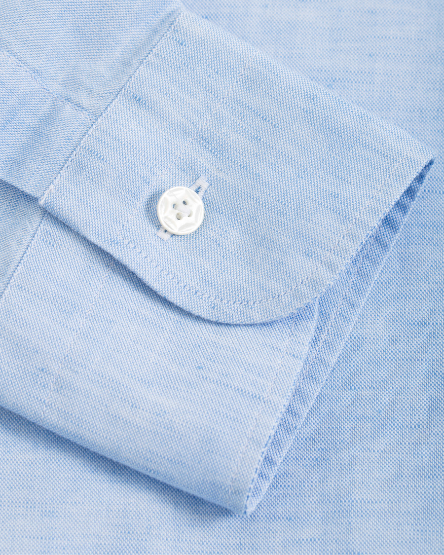 Hombres | Camisas | Barba Napoli | Dandylife Slim Fit Cotton/Linen Shirt Blue