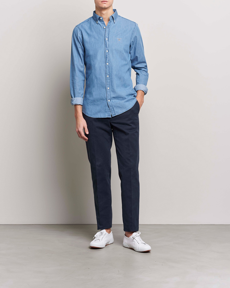 Hombres | Camisas | Gant | Slim Fit Indigo Shirt Semi Light Blue
