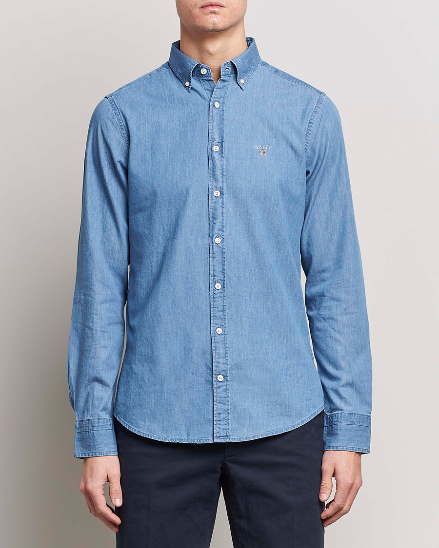 Hombres | Camisas | Gant | Slim Fit Indigo Shirt Semi Light Blue