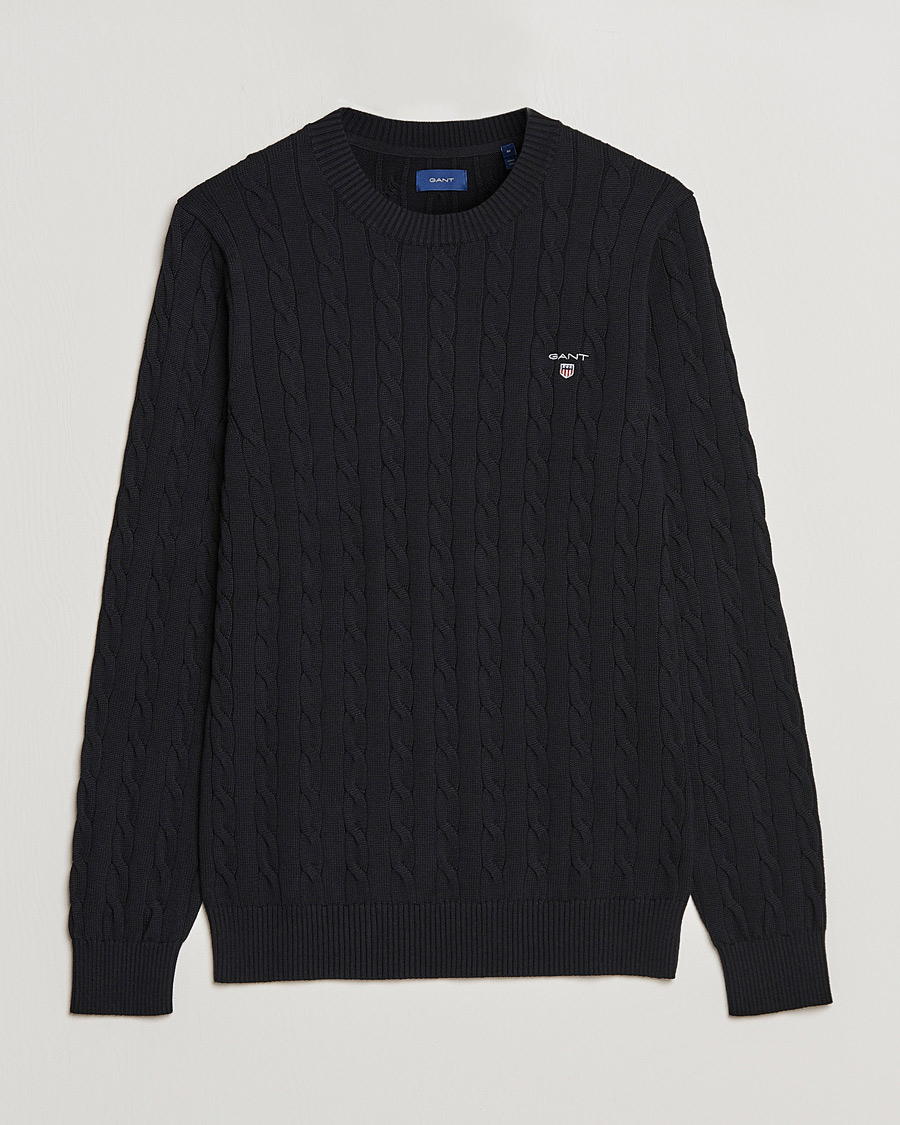 Hombres | Jerséis y prendas de punto | GANT | Cotton Cable Crew Neck Pullover Black
