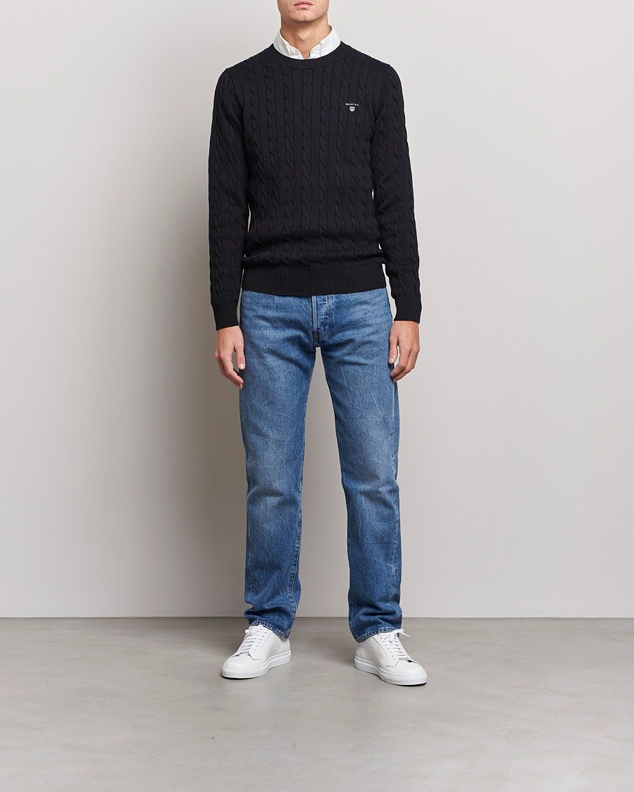 Hombres | Jerséis y prendas de punto | GANT | Cotton Cable Crew Neck Pullover Black