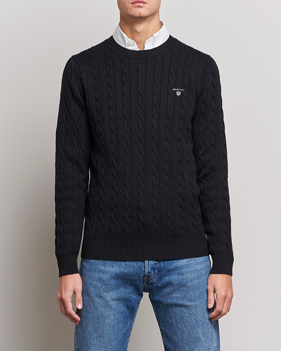 Hombres | Jerséis y prendas de punto | GANT | Cotton Cable Crew Neck Pullover Black