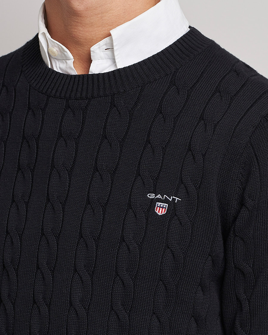 Hombres | Jerséis y prendas de punto | GANT | Cotton Cable Crew Neck Pullover Black
