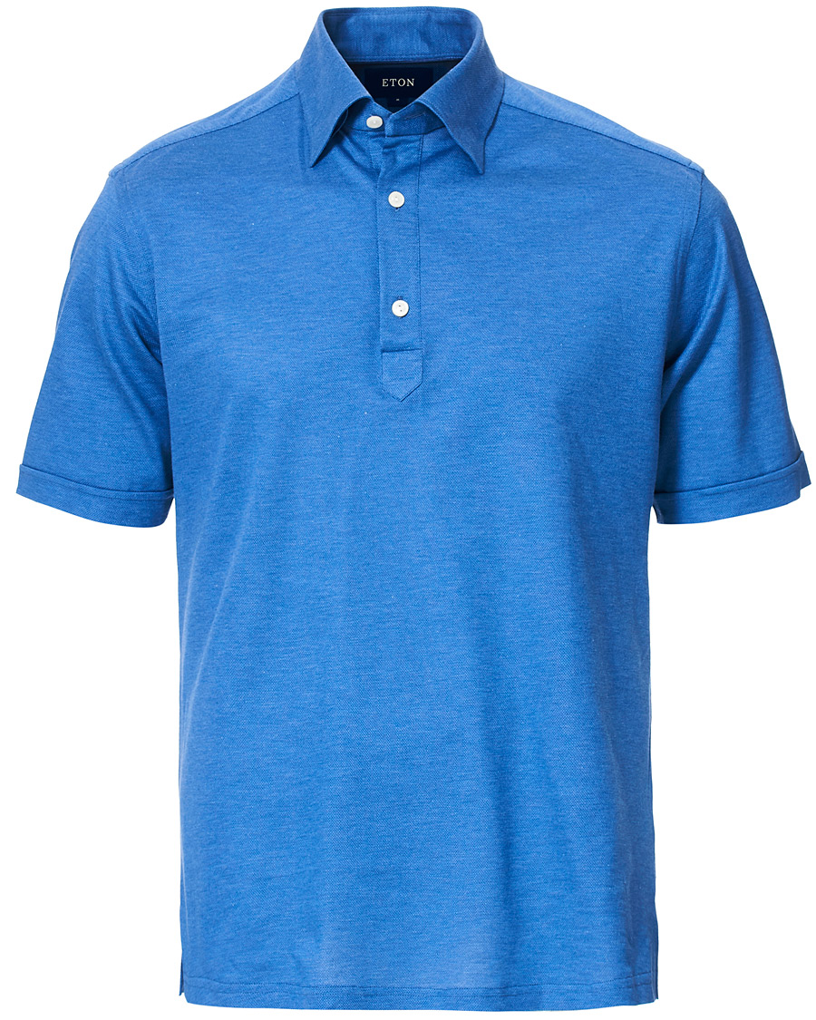 Hombres | Polos | Eton | Slim Fit Short Sleeve Pique Shirt Blue