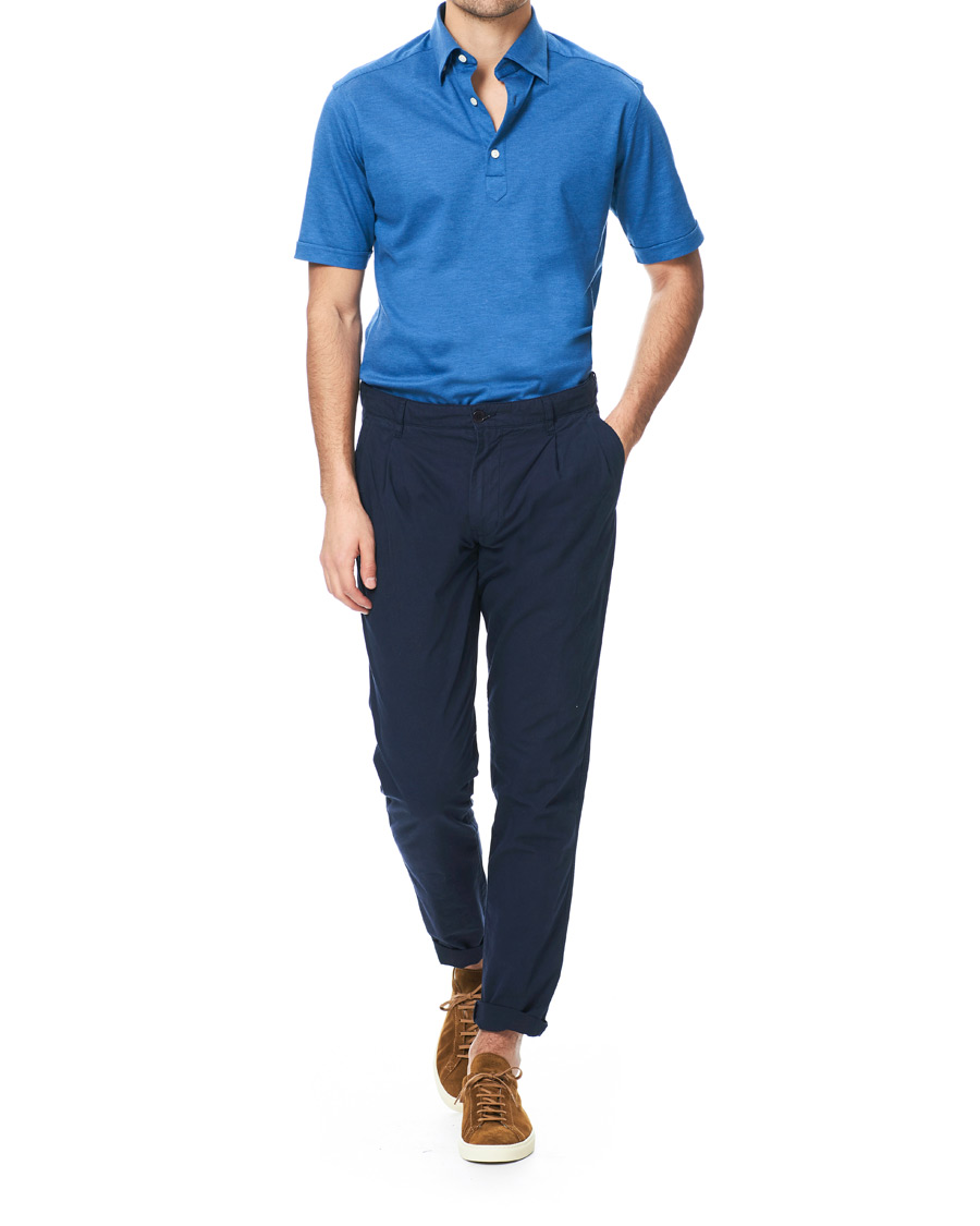 Hombres | Polos | Eton | Slim Fit Short Sleeve Pique Shirt Blue