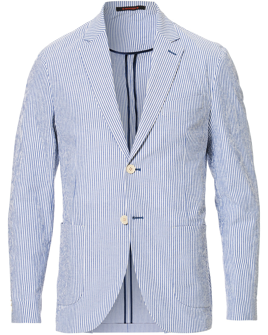 Hombres | Blazers | Morris | Resort Striped Seersucker Balzer Blue/White