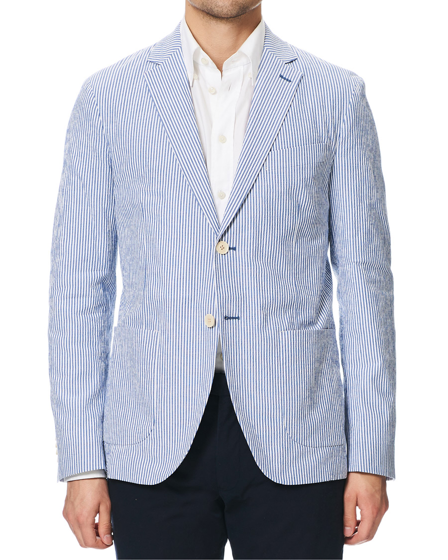 Hombres | Blazers | Morris | Resort Striped Seersucker Balzer Blue/White