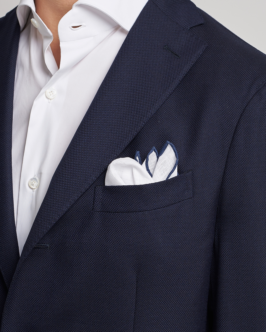 Hombres | Pañuelos de bolsillo | Amanda Christensen | Linen Paspoal Pocket Square White/Navy