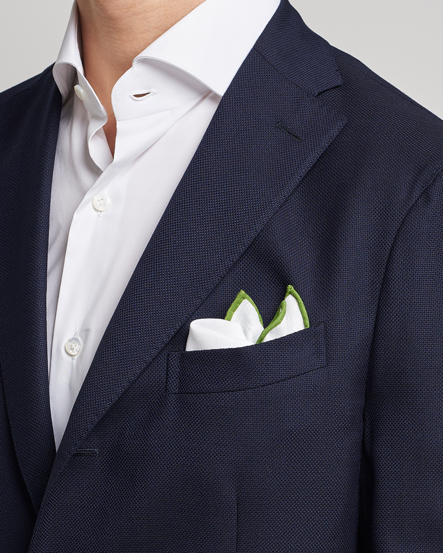Hombres | Business casual | Amanda Christensen | Linen Paspoal Pocket Square White/Green