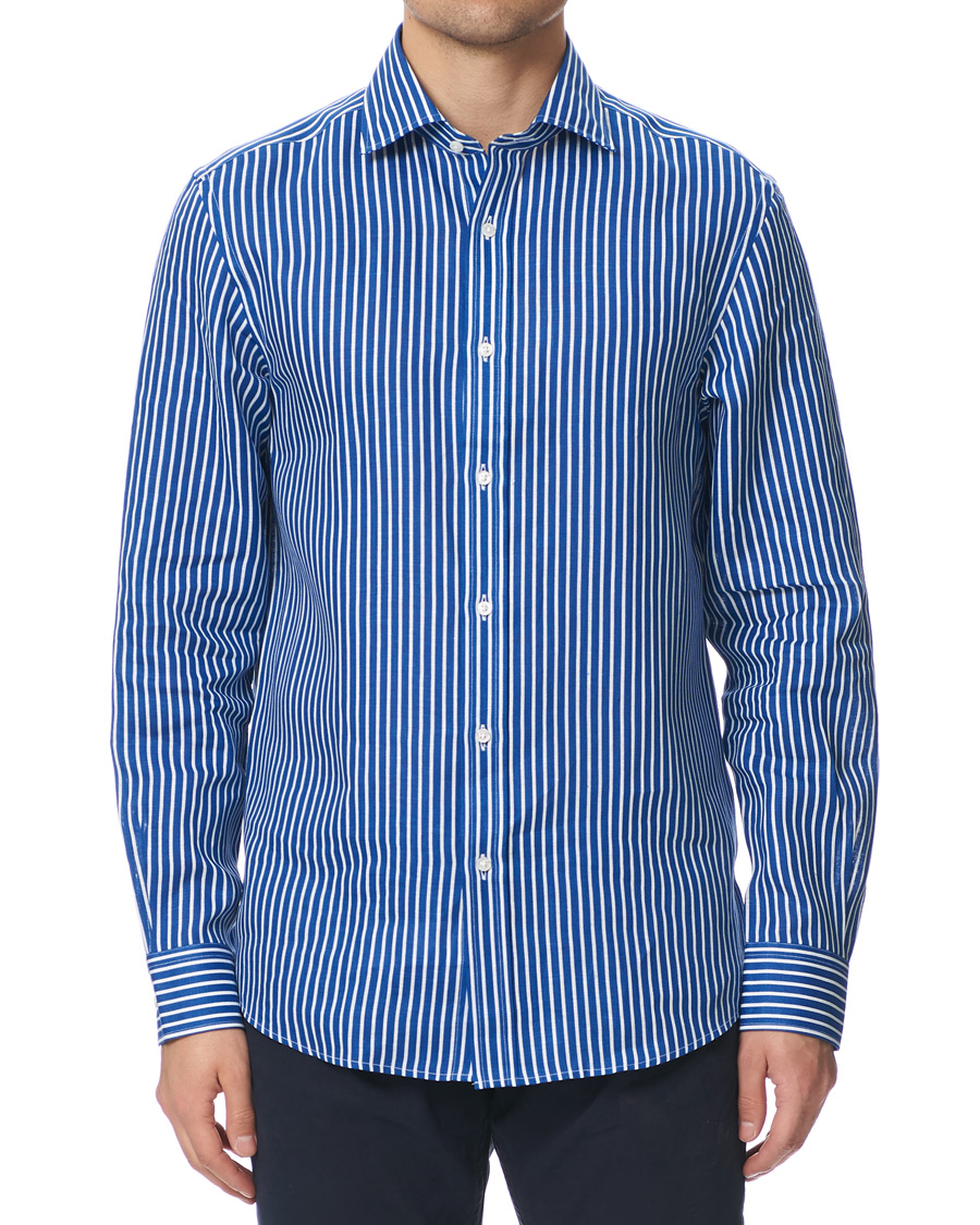 Hombres | Camisas | Ralph Lauren Purple Label | Bengal Stripe Linen Shirt Blue/White