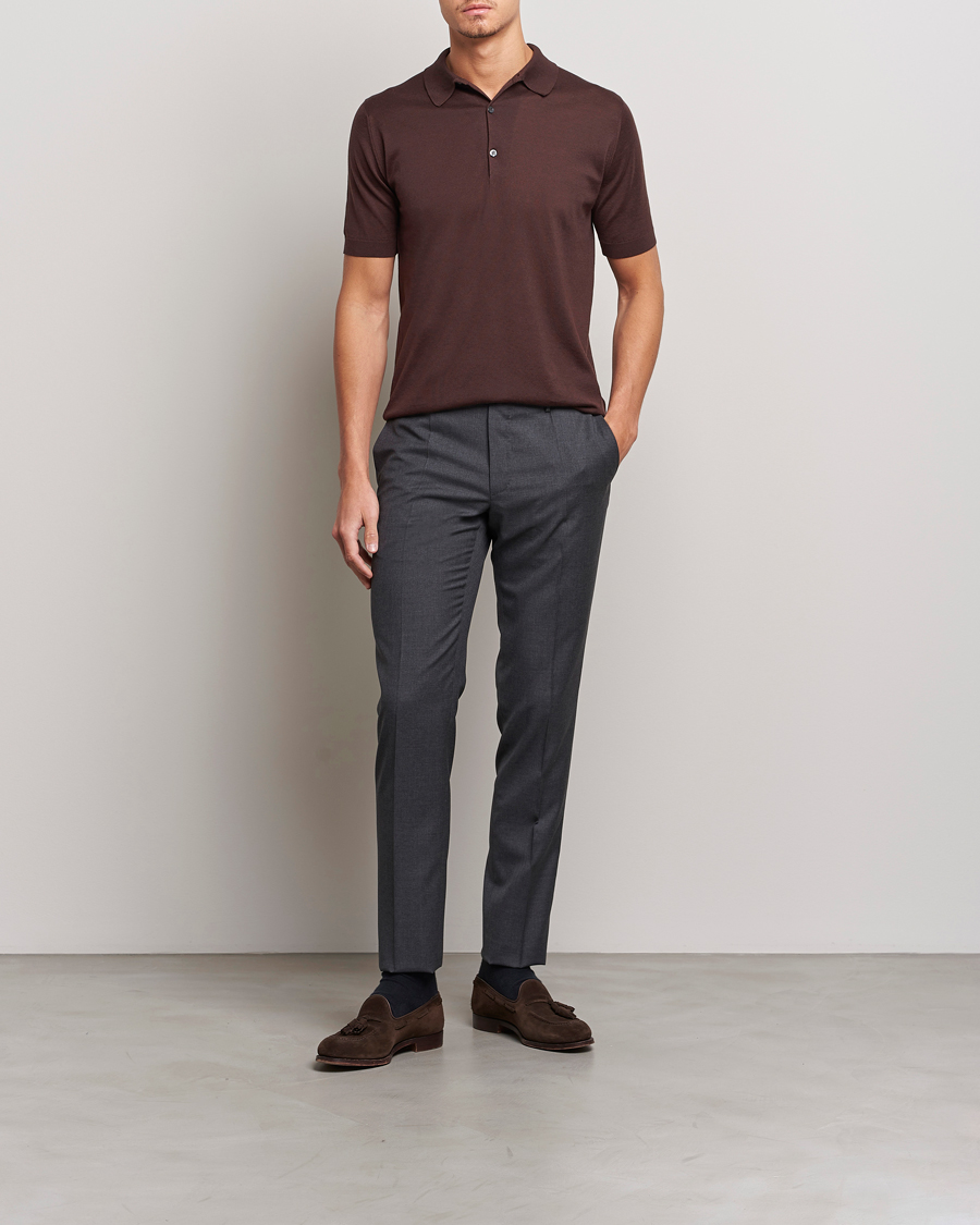 Hombres | Polos | John Smedley | Adrian Slim Fit Sea Island Polo Coffee Bean