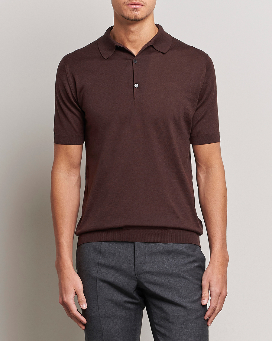 Hombres | Polos | John Smedley | Adrian Slim Fit Sea Island Polo Coffee Bean