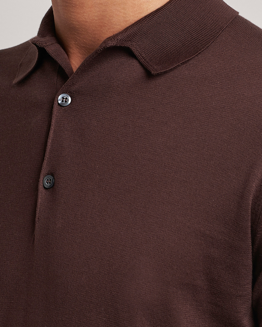 Hombres | Polos | John Smedley | Adrian Slim Fit Sea Island Polo Coffee Bean