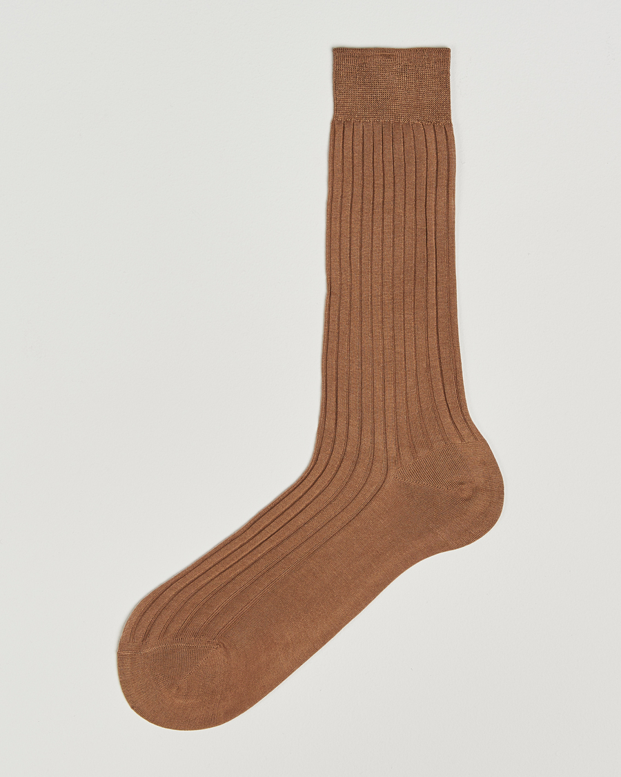 Hombres | Ropa interior y calcetines | Bresciani | Cotton Ribbed Short Socks Light Brown