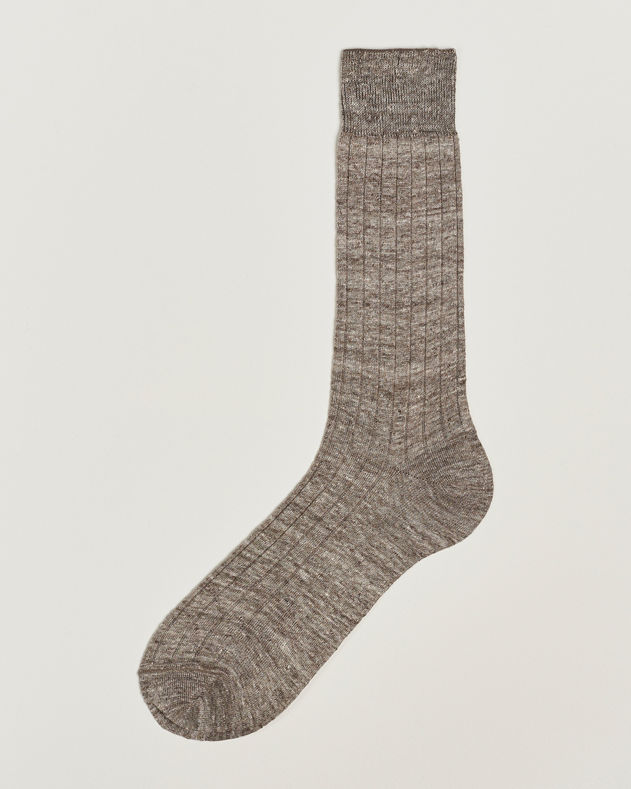 Hombres | Ropa interior y calcetines | Bresciani | Linen Ribbed Short Socks Brown Melange