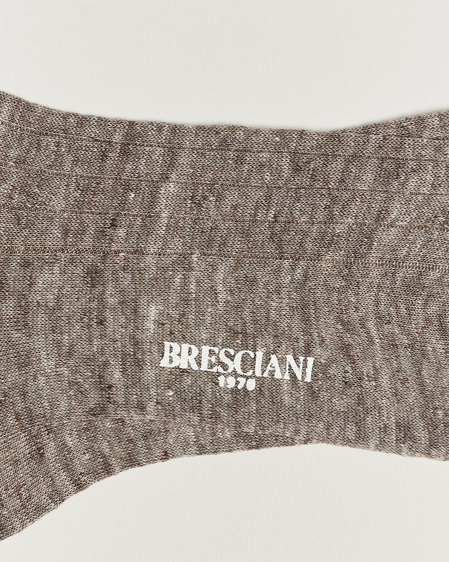 Hombres | Calcetines | Bresciani | Linen Ribbed Short Socks Brown Melange