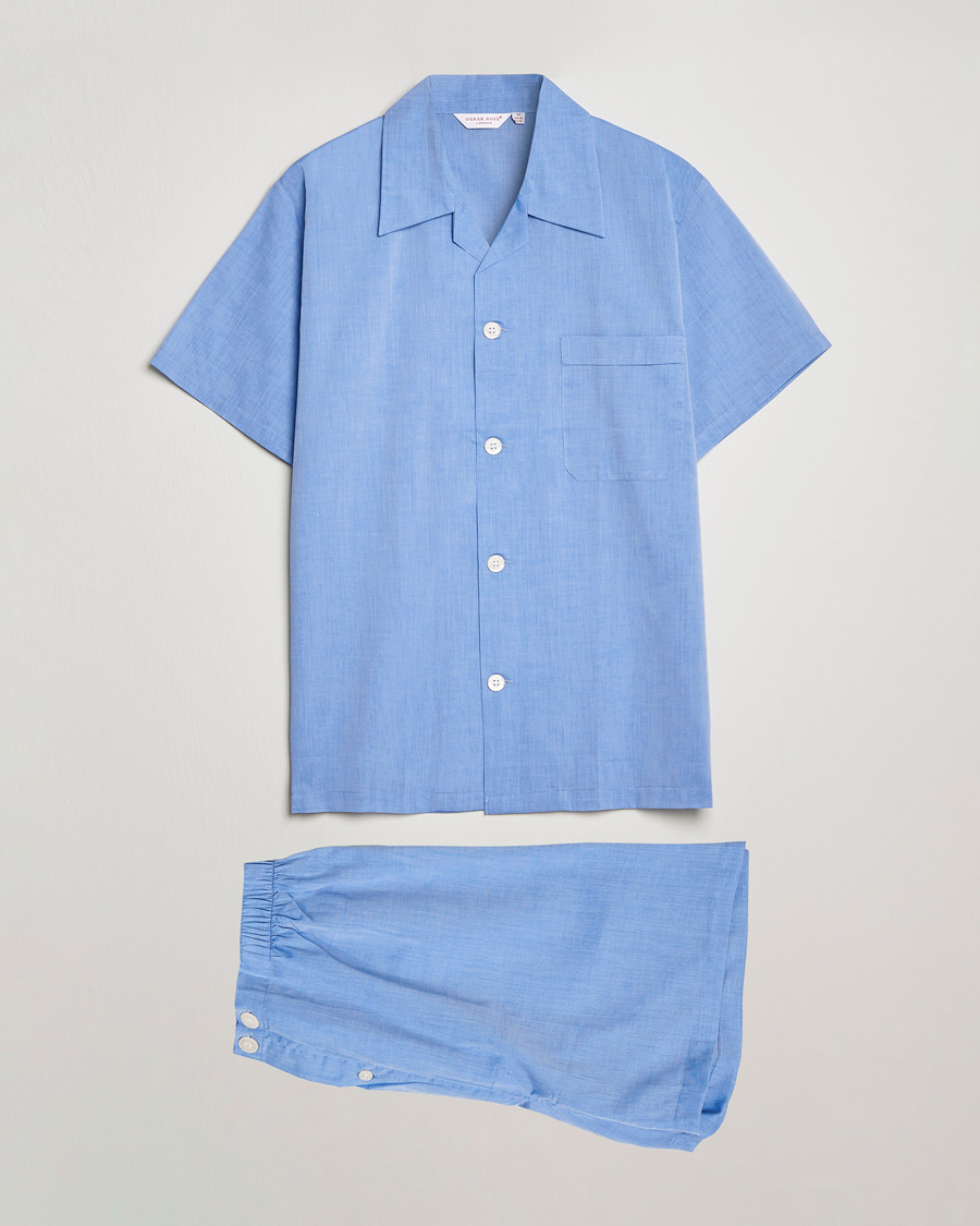 Hombres | Pijamas y batas | Derek Rose | Shortie Cotton Pyjama Set Blue