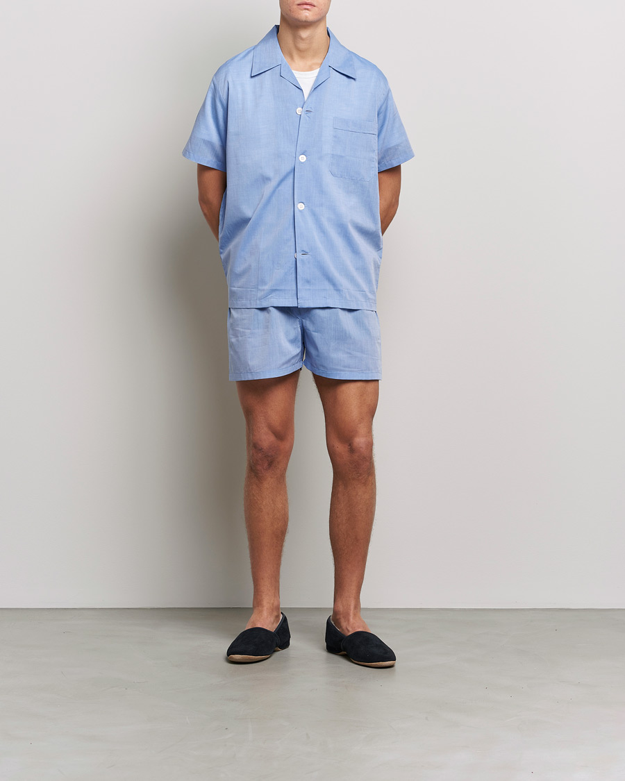 Hombres | Pijamas y batas | Derek Rose | Shortie Cotton Pyjama Set Blue