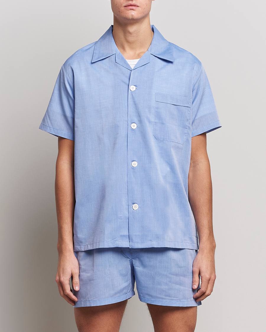 Hombres | Loungewear | Derek Rose | Shortie Cotton Pyjama Set Blue