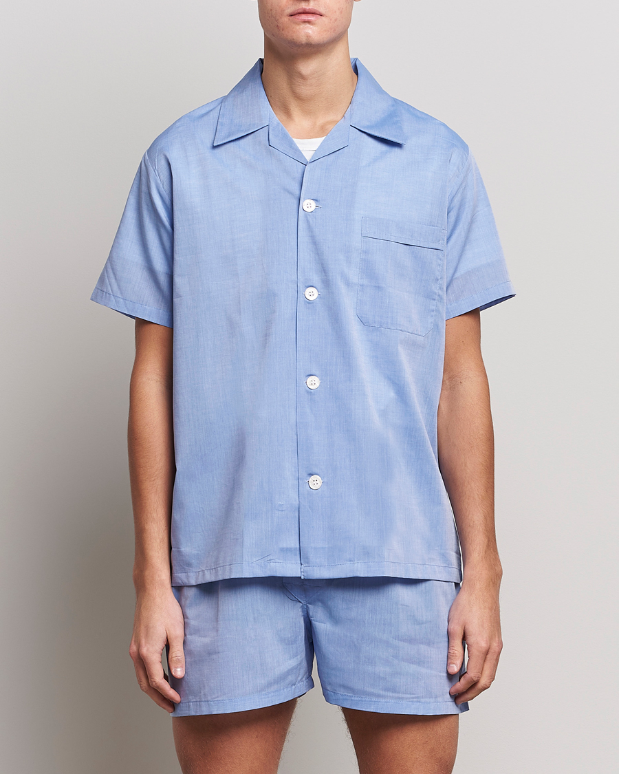 Hombres | Pijamas y batas | Derek Rose | Shortie Cotton Pyjama Set Blue