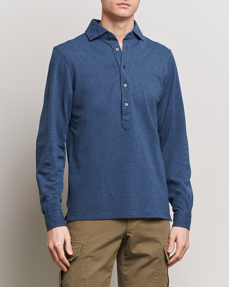 Hombres | Camisas | Gran Sasso | Popover Shirt Blue