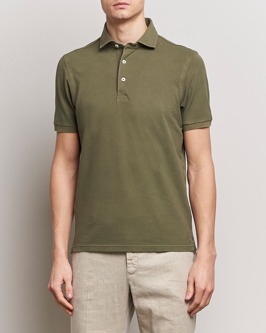 Hombres | Camisas polo de manga corta | Gran Sasso | Washed Polo Medium Green