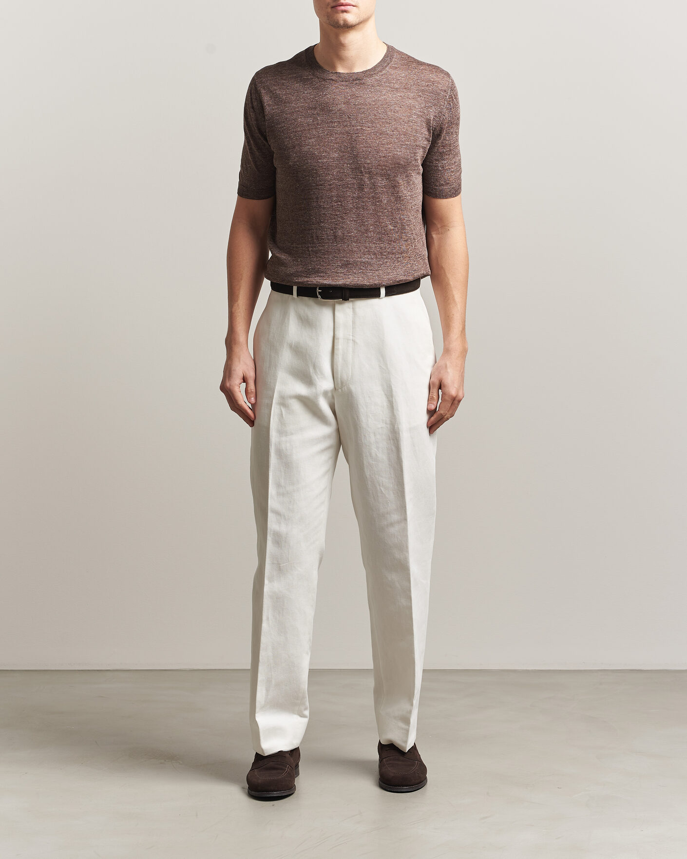 Hombres | Camisetas | Gran Sasso | Crew Neck Linen Tee Light Brown