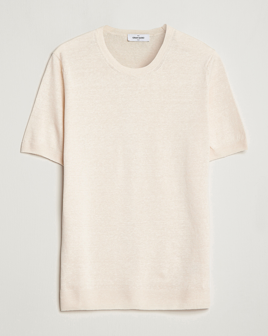 Hombres | Camisetas | Gran Sasso | Cotton/Linen Knitted Tee Cream