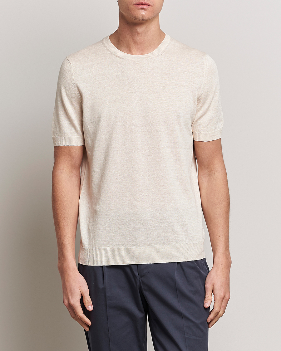 Hombres | Camisetas | Gran Sasso | Cotton/Linen Knitted Tee Cream