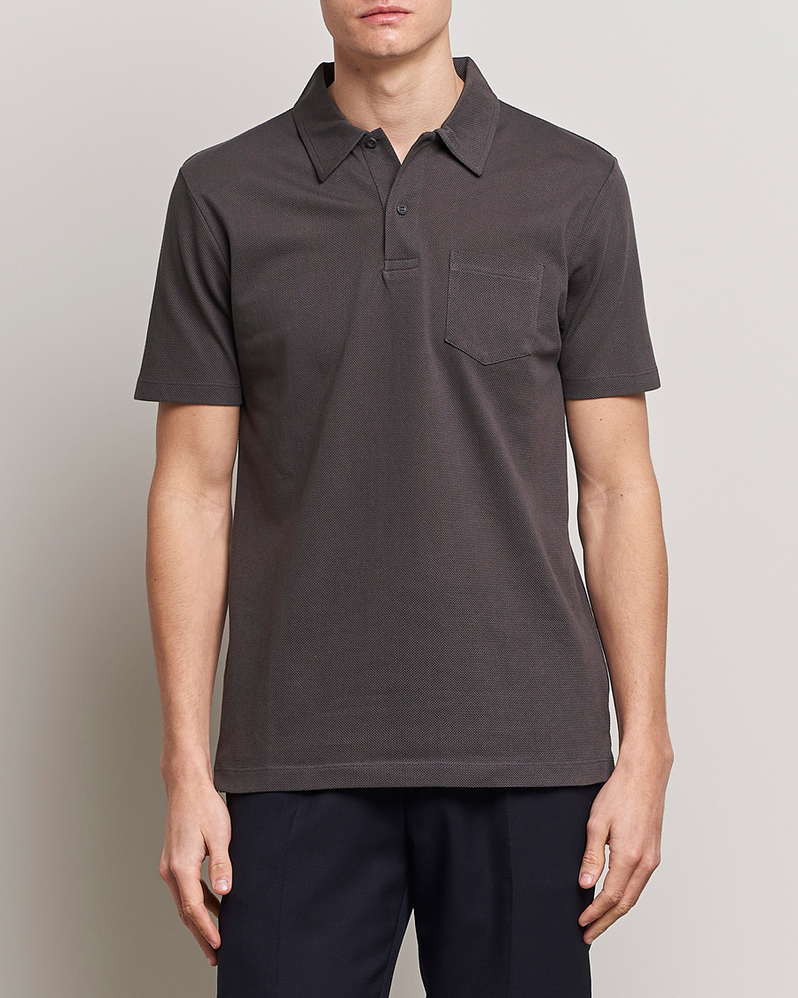 Hombres | Camisas polo de manga corta | Sunspel | Riviera Polo Shirt Charcoal