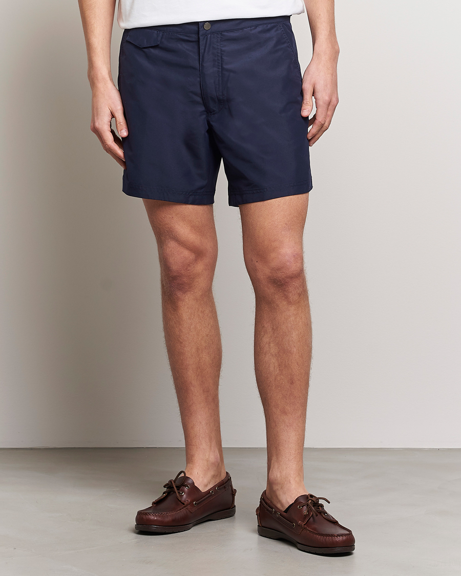 Hombres | Bañadores | Sunspel | Recycled Seaqual Tailored Swim Shorts Navy