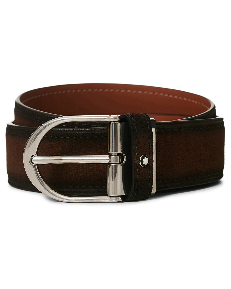 Hombres | Montblanc Horseshoe Buckle Belt 35mm Light Brown Suede | Montblanc | Horseshoe Buckle Belt 35mm Light Brown Suede