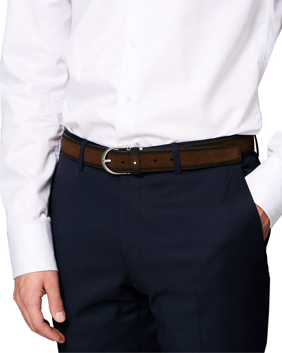 Hombres | Montblanc Horseshoe Buckle Belt 35mm Light Brown Suede | Montblanc | Horseshoe Buckle Belt 35mm Light Brown Suede