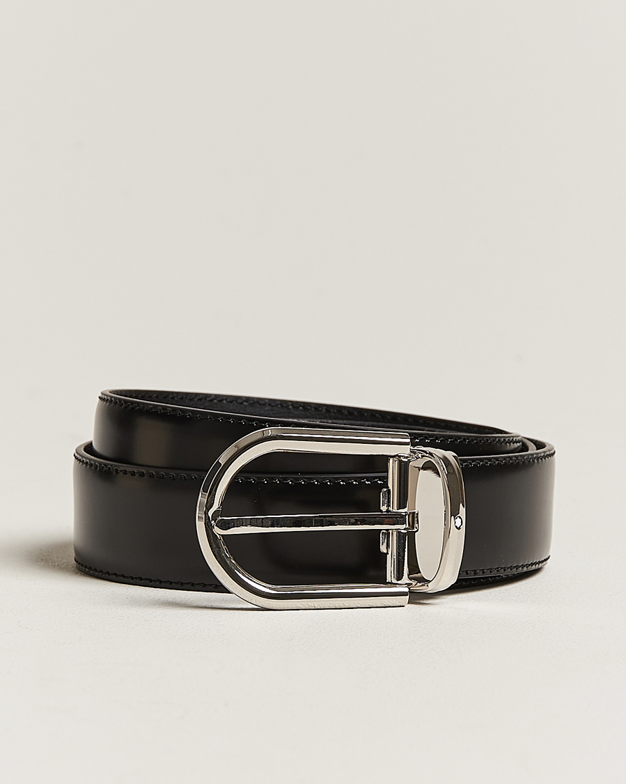 Hombres | Montblanc Horseshoe Coated Buckle 30mm Leather Belt Black | Montblanc | Horseshoe Coated Buckle 30mm Leather Belt Black