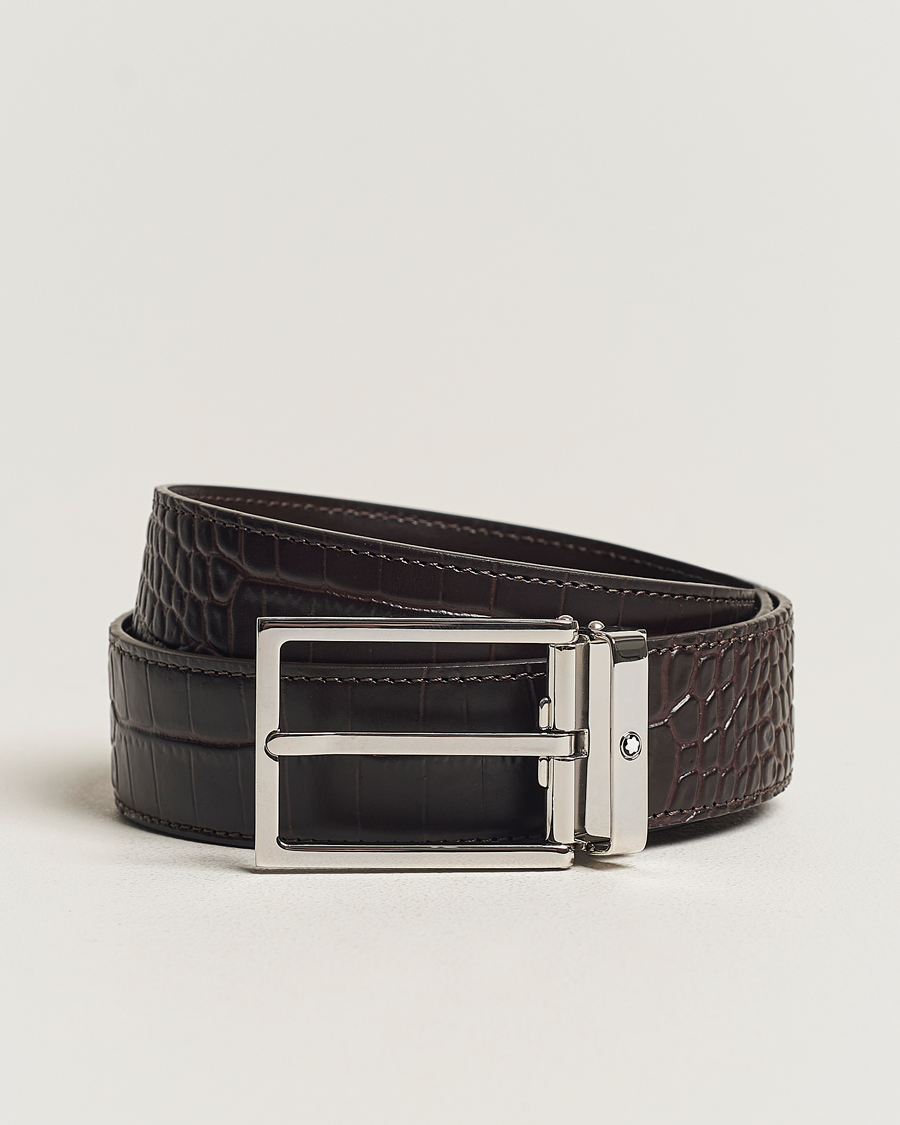 Hombres | Montblanc Square Buckle Alligator Printed 35mm Leather Belt Brown | Montblanc | Square Buckle Alligator Printed 35mm Leather Belt Brown