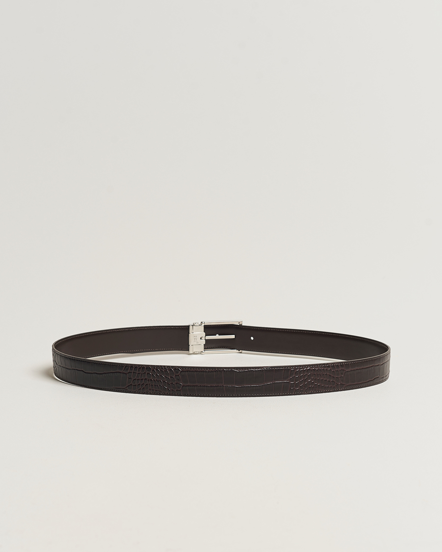 Hombres | Cinturones | Montblanc | Square Buckle Alligator Printed 35mm Leather Belt Brown