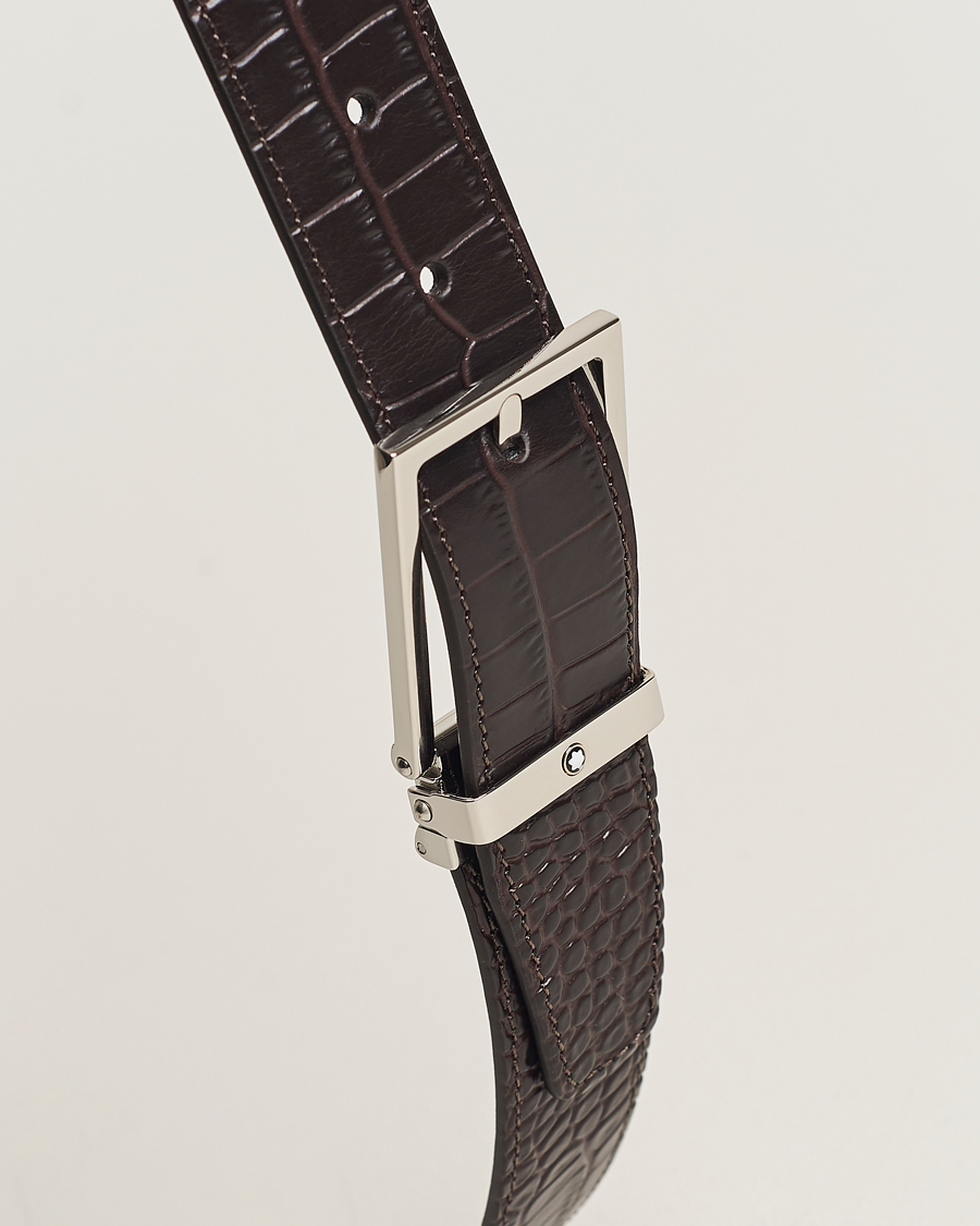 Hombres | Montblanc Square Buckle Alligator Printed 35mm Leather Belt Brown | Montblanc | Square Buckle Alligator Printed 35mm Leather Belt Brown