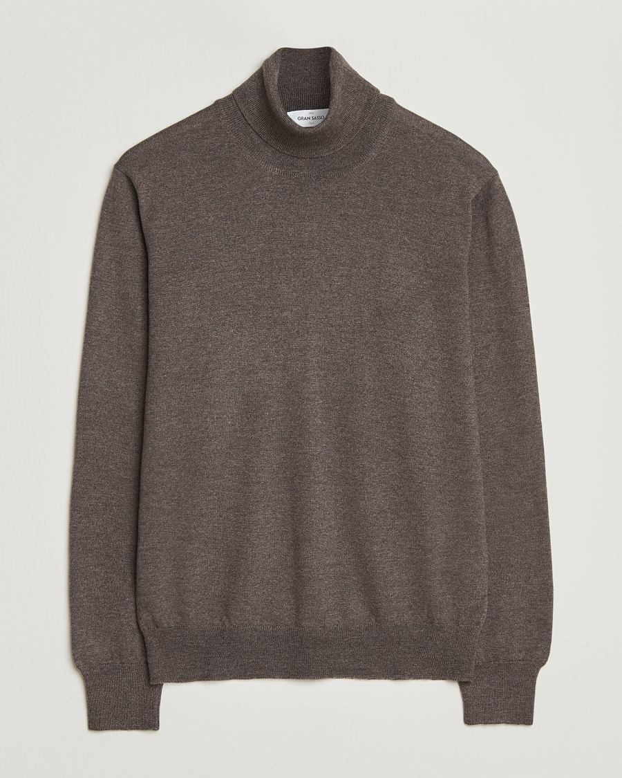 Hombres | Jerséis y prendas de punto | Gran Sasso | Merino Fashion Fit Rollneck Brown Melange