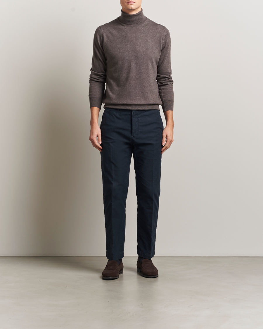 Hombres | Jerséis y prendas de punto | Gran Sasso | Merino Fashion Fit Rollneck Brown Melange