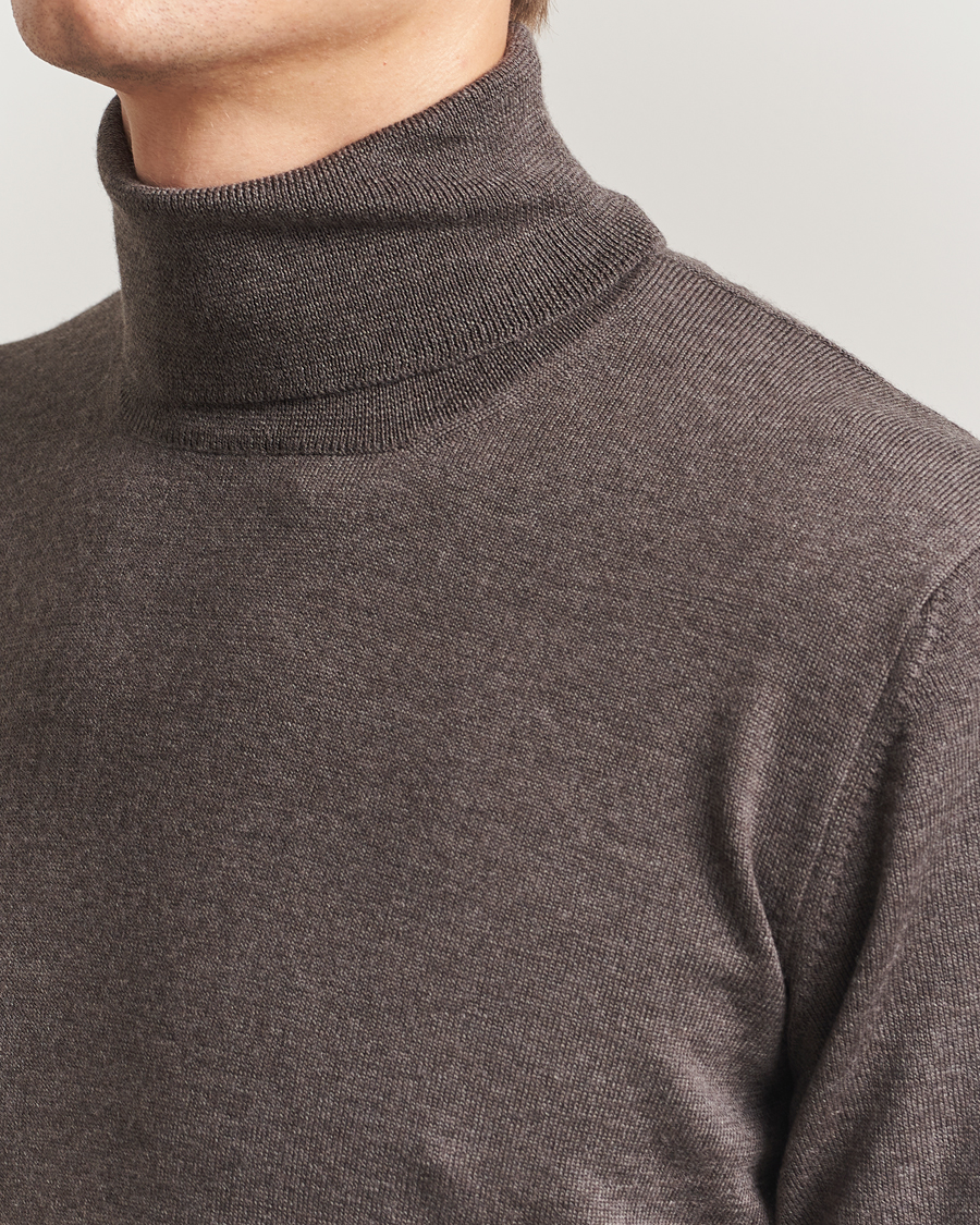 Hombres | Jerséis y prendas de punto | Gran Sasso | Merino Fashion Fit Rollneck Brown Melange