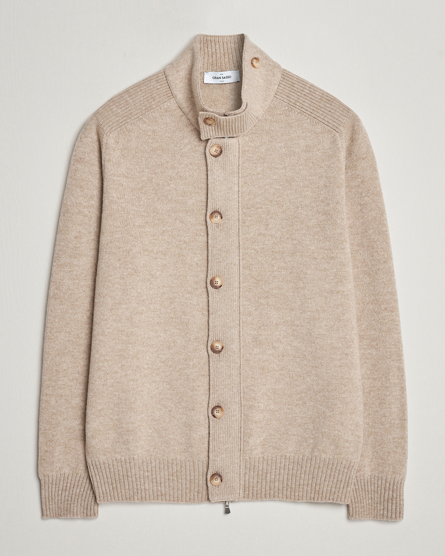 Hombres | Jerséis y prendas de punto | Gran Sasso | Heavy Wool Cardigan Taupe Melange