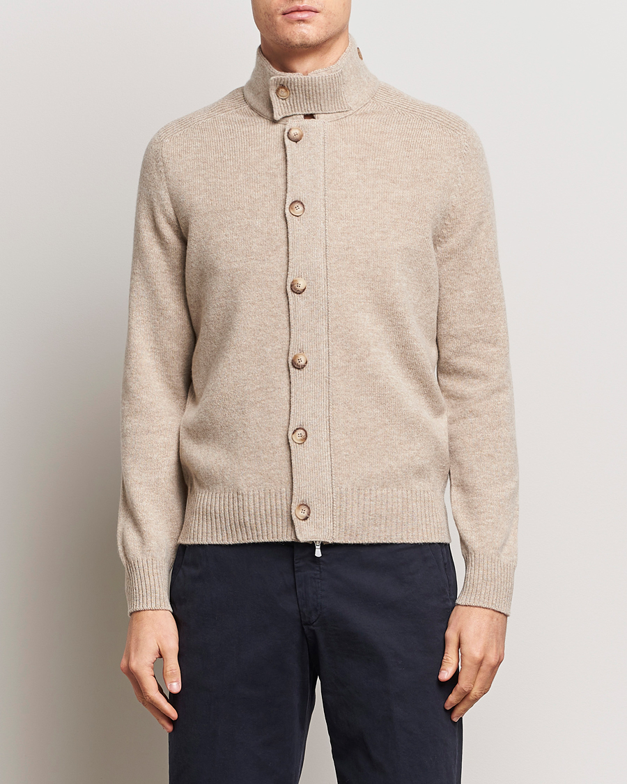 Hombres | Jerséis y prendas de punto | Gran Sasso | Heavy Wool Cardigan Taupe Melange