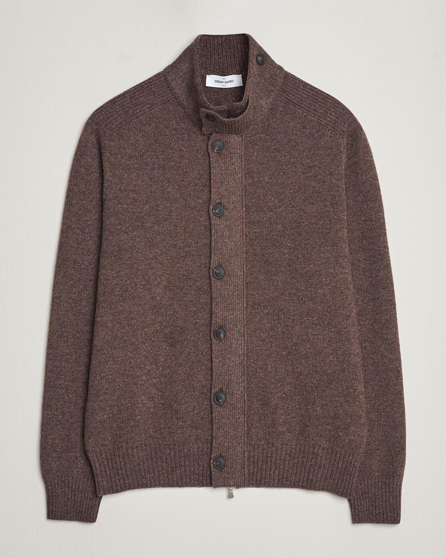 Hombres | Jerséis y prendas de punto | Gran Sasso | Heavy Wool Cardigan Brown Melange